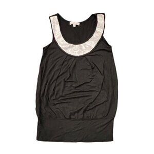 Moa Moa Sleeveless Black Top Silver Sequin Embellished Neckline Size Small Party